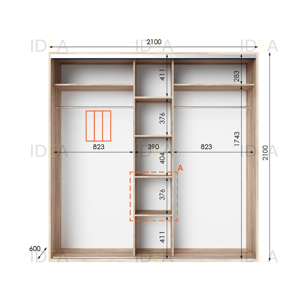 Шафа-купе IDEA серія 6 210 x 60 x 210 см Дуб сонома - изображение 2