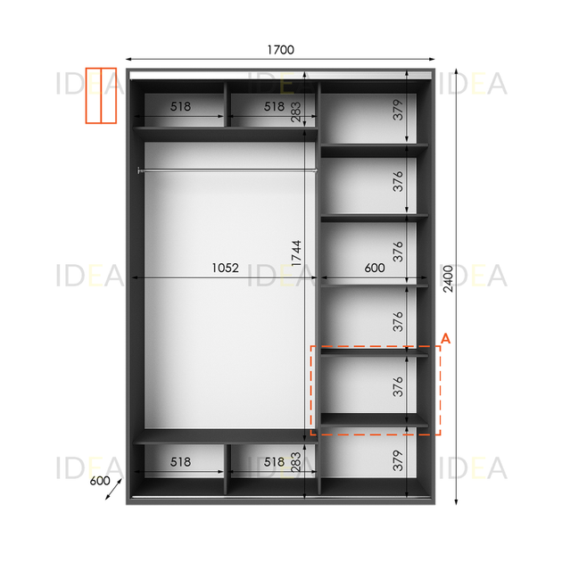 Шафа-купе IDEA серія 1 170 x 60 x 240 см Антрацит Дзеркало - изображение 2