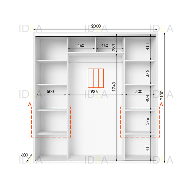 Шафа-купе IDEA серія 7 200 x 60 x 210 см Білий Дзеркало - изображение 2