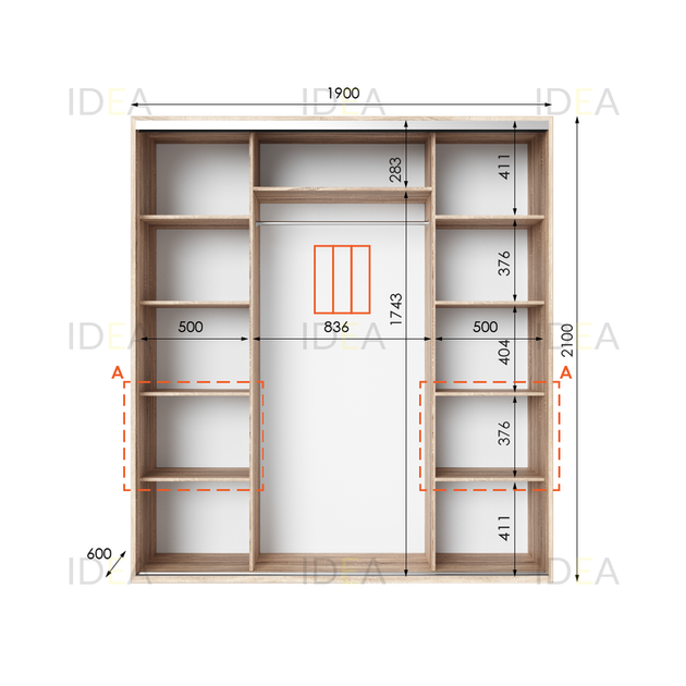 Шафа-купе IDEA серія 7 190 x 60 x 210 см Дуб сонома Дзеркало - Фото 2 Шафа-купе IDEA серія 7 190 x 60 x 210 см Дуб сонома Дзеркало - изображение 2