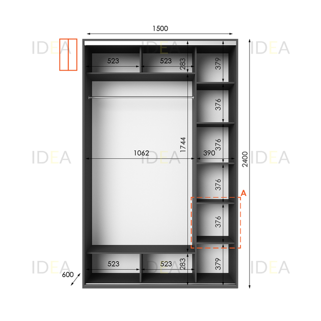 Шафа-купе IDEA серія 1 150 x 60 x 240 см Антрацит Дзеркало - зображення 2
