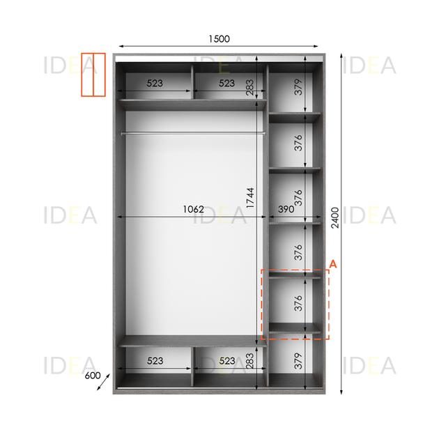 Шафа-купе IDEA серія 1 150 x 60 x 240 см Венге темний Дзеркало - изображение 2