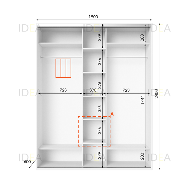 Шафа-купе IDEA серія 2 190 x 60 x 240 см Білий Дзеркало - изображение 2