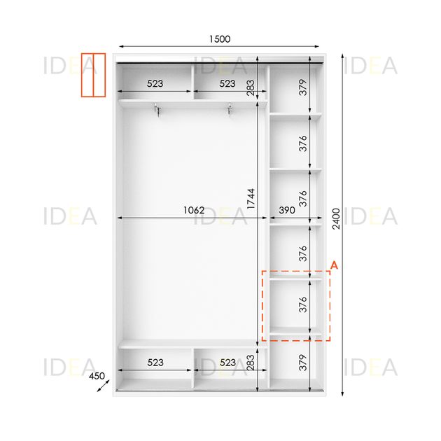 Шафа-купе IDEA серія 1 150 x 45 x 240 см Білий - зображення 2