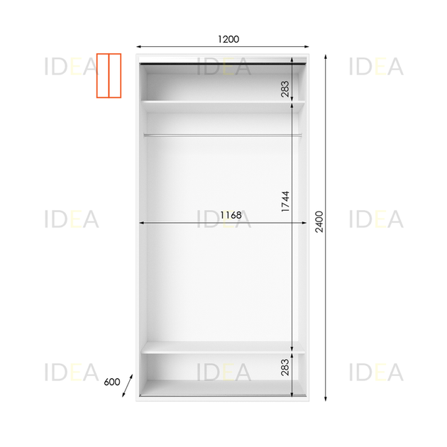 Шафа-купе IDEA серія 8 120 x 60 x 240 см Білий Дзеркало - зображення 2
