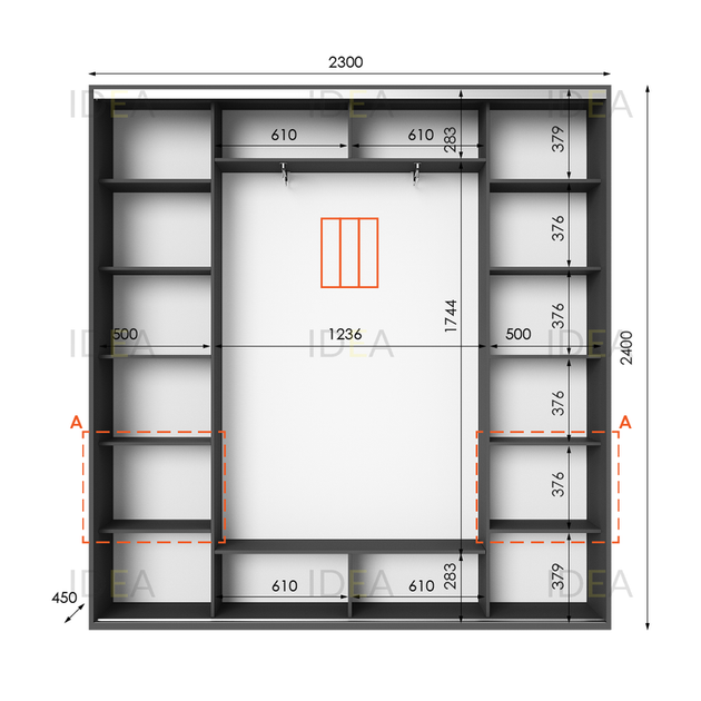 Шафа-купе IDEA серія 4 230 x 45 x 240 см Антрацит - Фото 2 Шафа-купе IDEA серія 4 230 x 45 x 240 см Антрацит - изображение 2