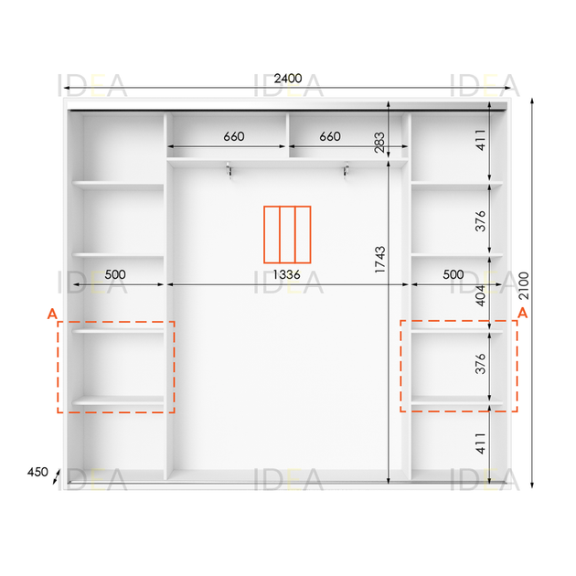 Шафа-купе IDEA серія 7 240 x 45 x 210 см Білий - Фото 2 Шафа-купе IDEA серія 7 240 x 45 x 210 см Білий - изображение 2