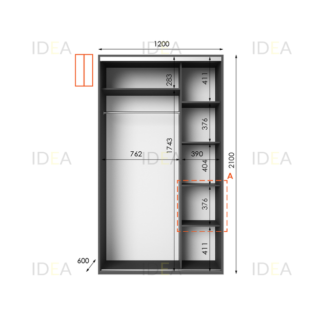 Шафа-купе IDEA серія 5 120 x 60 x 210 см Антрацит - изображение 2