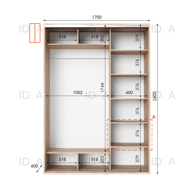 Шафа-купе IDEA серія 1 170 x 60 x 240 см Дуб сонома - изображение 2