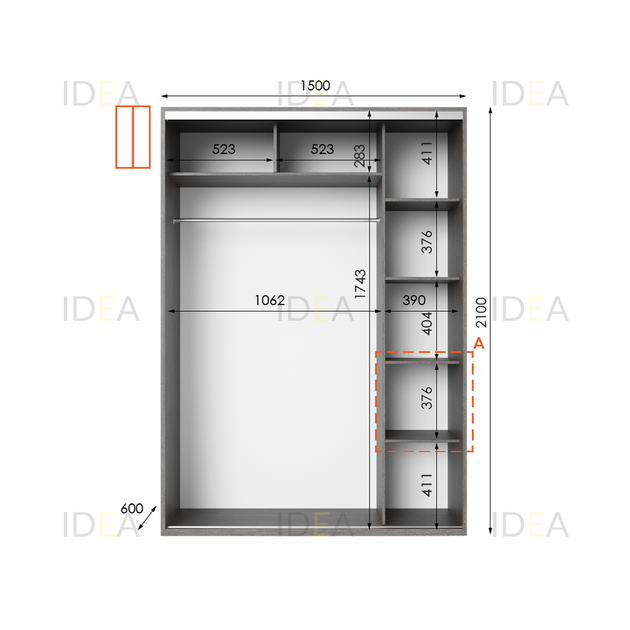 Шафа-купе IDEA серія 5 150 x 60 x 210 см Венге темний Дзеркало - зображення 2