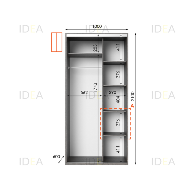 Шафа-купе IDEA серія 5 100 x 60 x 210 см Венге темний Дзеркало - изображение 2