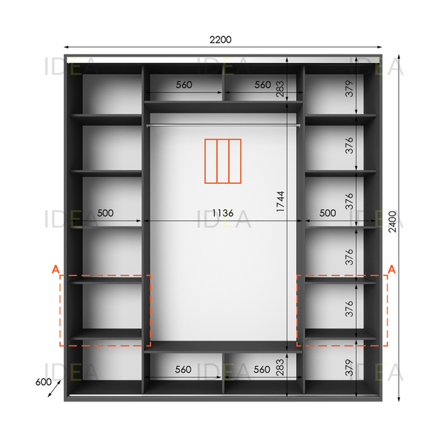 Шафа-купе IDEA серія 4 220 x 60 x 240 см Антрацит - Фото 2 Шафа-купе IDEA серія 4 220 x 60 x 240 см Антрацит - зображення 2