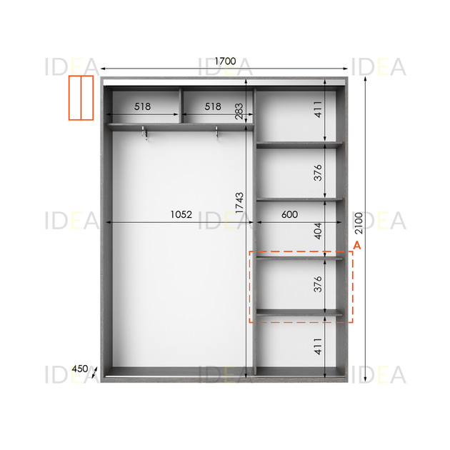 Шафа-купе IDEA серія 5 170 x 45 x 210 см Венге темний - Фото 2 Шафа-купе IDEA серія 5 170 x 45 x 210 см Венге темний - изображение 2