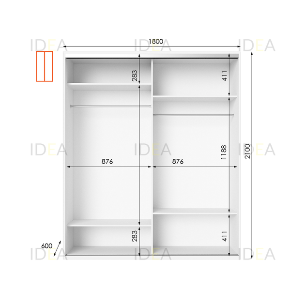 Шафа-купе IDEA серія 9 180 x 60 x 210 см Білий - Фото 2 Шафа-купе IDEA серія 9 180 x 60 x 210 см Білий - изображение 2