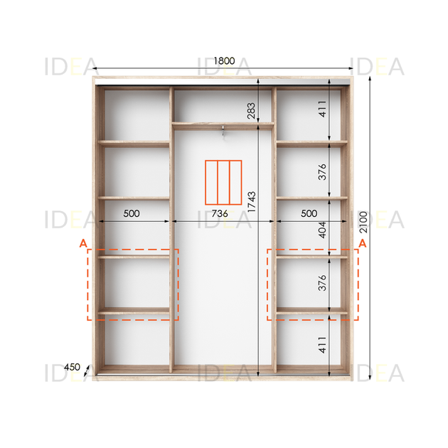 Шафа-купе IDEA серія 7 180 x 45 x 210 см Дуб сонома - изображение 2