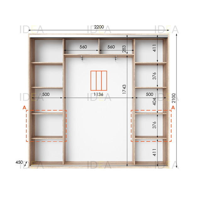 Шафа-купе IDEA серія 7 220 x 45 x 210 см Дуб сонома - Фото 2 Шафа-купе IDEA серія 7 220 x 45 x 210 см Дуб сонома - зображення 2