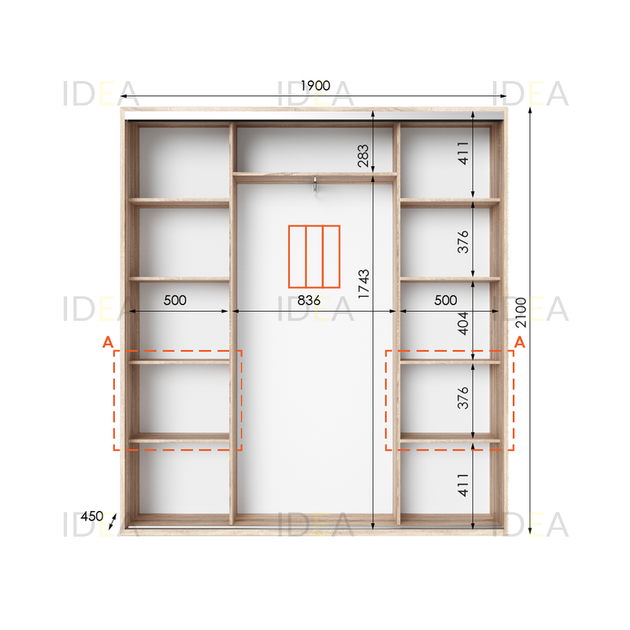 Шафа-купе IDEA серія 7 190 x 45 x 210 см Дуб сонома - Фото 2 Шафа-купе IDEA серія 7 190 x 45 x 210 см Дуб сонома - зображення 2