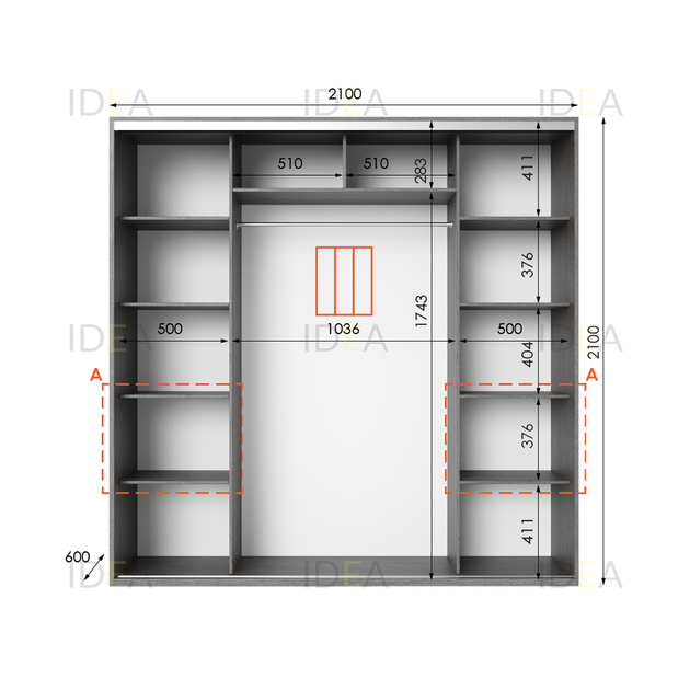 Шафа-купе IDEA серія 7 210 x 60 x 210 см Венге темний Дзеркало - зображення 2