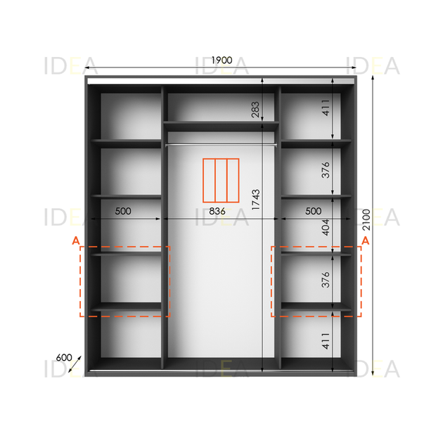 Шафа-купе IDEA серія 7 190 x 60 x 210 см Антрацит Дзеркало - зображення 2