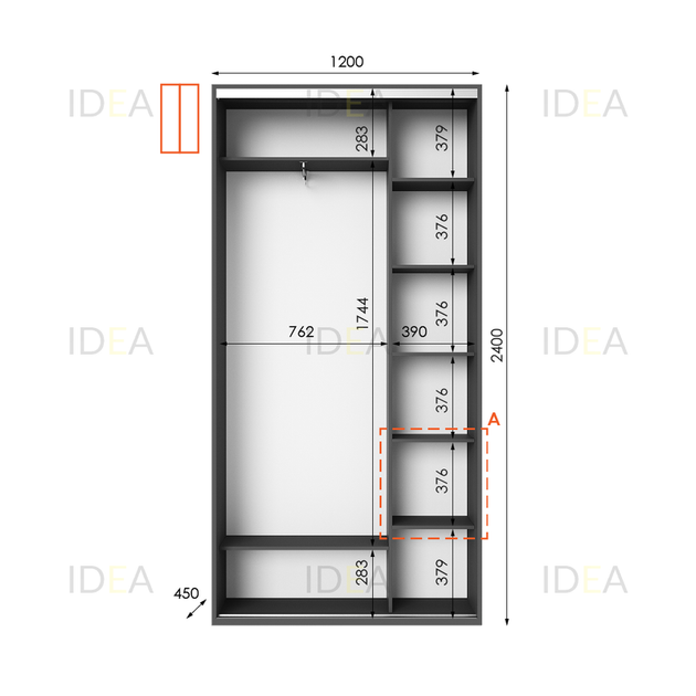 Шафа-купе IDEA серія 1 120 x 45 x 240 см Антрацит - Фото 2 Шафа-купе IDEA серія 1 120 x 45 x 240 см Антрацит - изображение 2