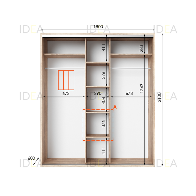 Шафа-купе IDEA серія 6 180 x 60 x 210 см Дуб сонома - Фото 2 Шафа-купе IDEA серія 6 180 x 60 x 210 см Дуб сонома - изображение 2