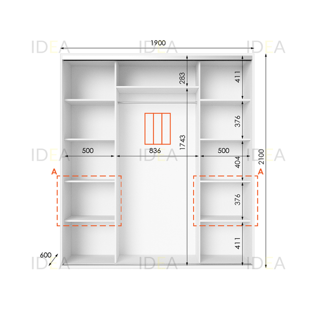 Шафа-купе IDEA серія 7 190 x 60 x 210 см Білий Дзеркало - изображение 2