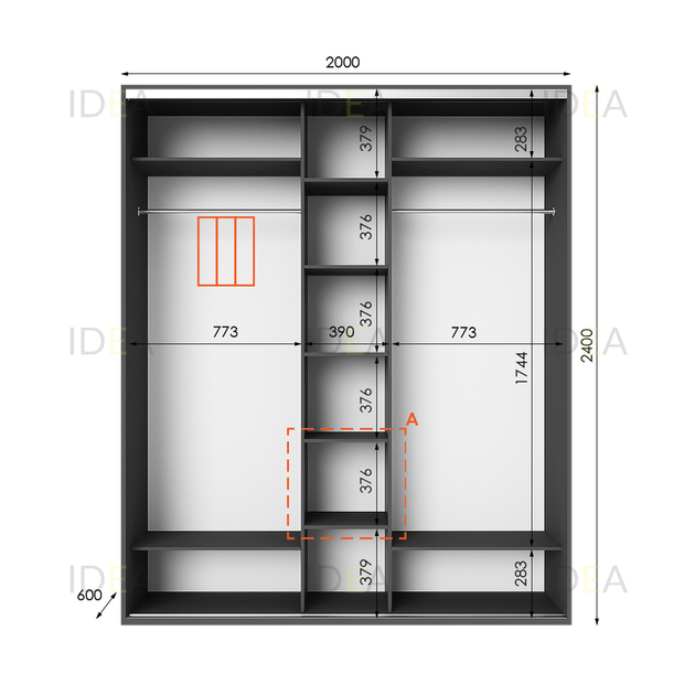 Шафа-купе IDEA серія 2 200 x 60 x 240 см Антрацит Дзеркало - изображение 2