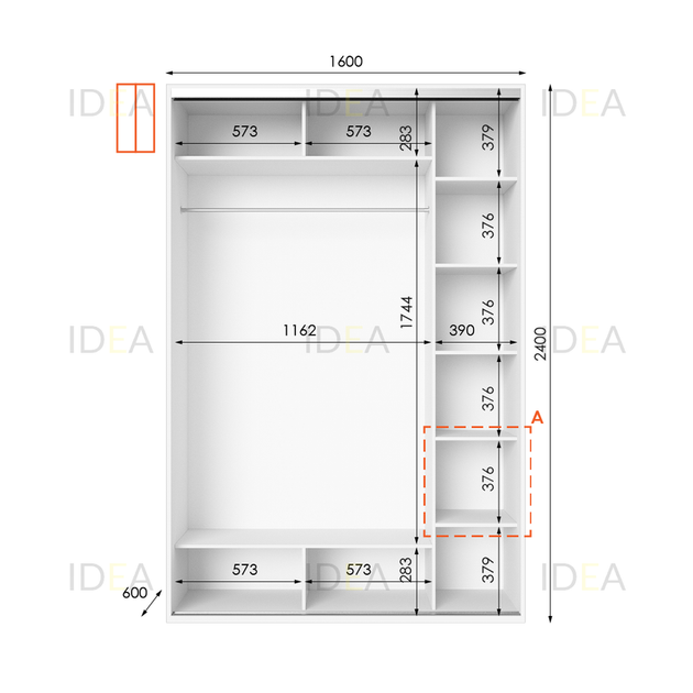 Шафа-купе IDEA серія 1 160 x 60 x 240 см Білий - зображення 2