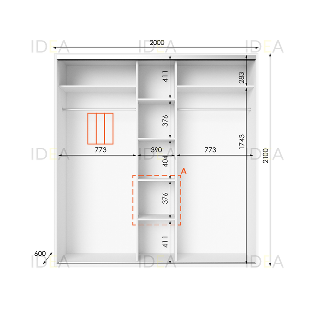 Шафа-купе IDEA серія 6 200 x 60 x 210 см Білий - Фото 2 Шафа-купе IDEA серія 6 200 x 60 x 210 см Білий - изображение 2