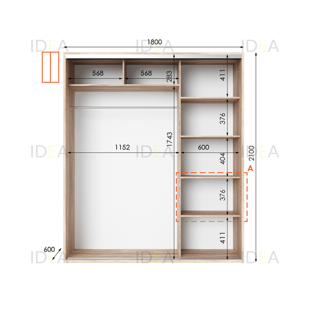 Шафа-купе IDEA серія 5 180 x 60 x 210 см Дуб сонома Дзеркало - изображение 2