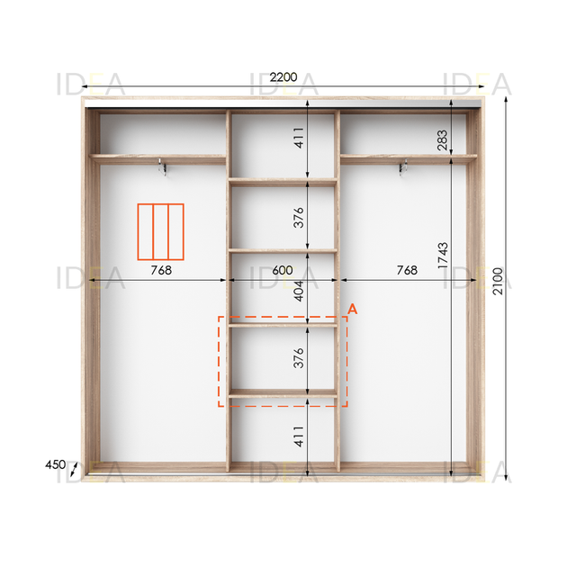 Шафа-купе IDEA серія 6 220 x 45 x 210 см Дуб сонома Дзеркало - Фото 2 Шафа-купе IDEA серія 6 220 x 45 x 210 см Дуб сонома Дзеркало - изображение 2