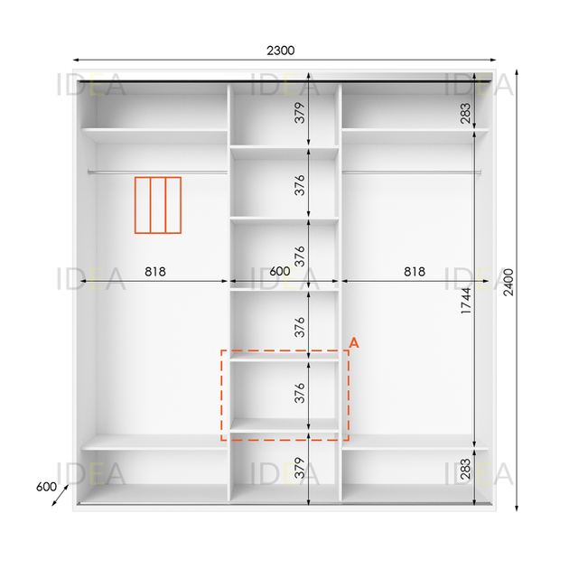 Шафа-купе IDEA серія 2 230 x 60 x 240 см Білий Дзеркало - изображение 2