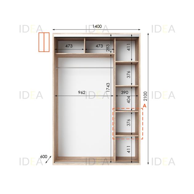 Шафа-купе IDEA серія 5 140 x 60 x 210 см Дуб сонома Дзеркало - изображение 2