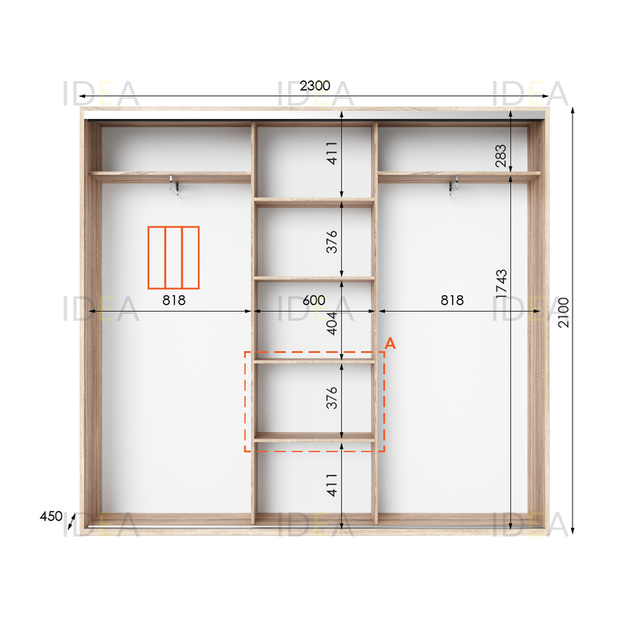 Шафа-купе IDEA серія 6 230 x 45 x 210 см Дуб сонома Дзеркало - Фото 2 Шафа-купе IDEA серія 6 230 x 45 x 210 см Дуб сонома Дзеркало - изображение 2