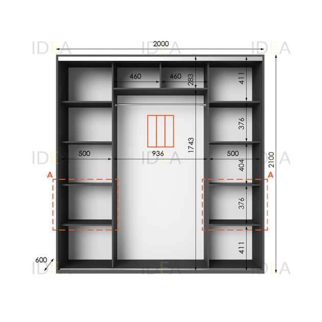 Шафа-купе IDEA серія 7 200 x 60 x 210 см Антрацит Дзеркало - Фото 2 Шафа-купе IDEA серія 7 200 x 60 x 210 см Антрацит Дзеркало - зображення 2