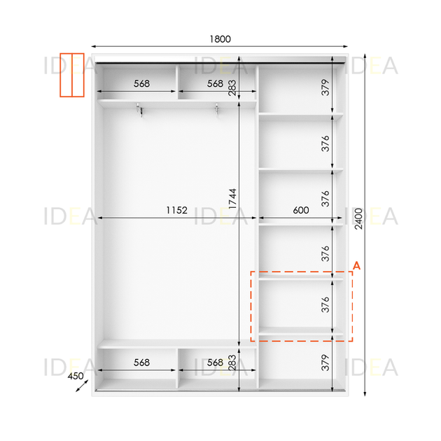 Шафа-купе IDEA серія 1 180 x 45 x 240 см Білий - Фото 2 Шафа-купе IDEA серія 1 180 x 45 x 240 см Білий - изображение 2