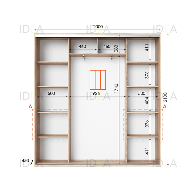 Шафа-купе IDEA серія 7 200 x 45 x 210 см Дуб сонома - Фото 2 Шафа-купе IDEA серія 7 200 x 45 x 210 см Дуб сонома - изображение 2
