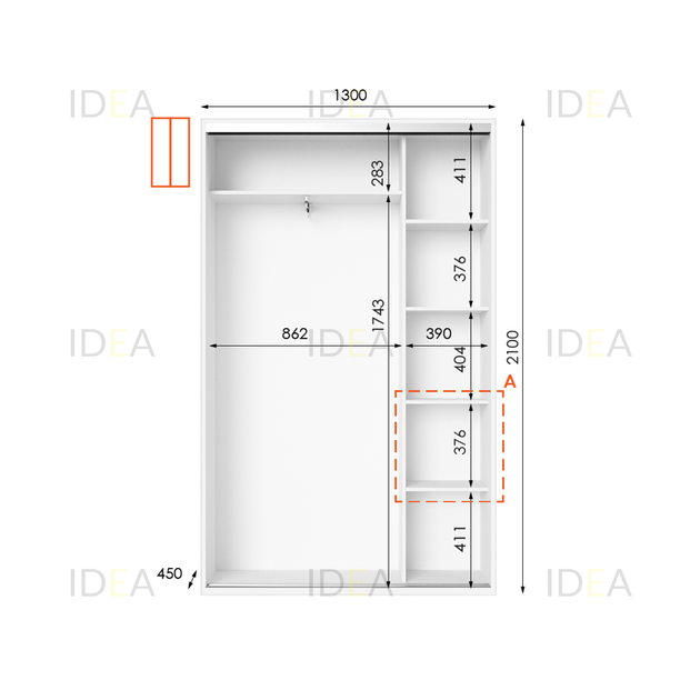 Шафа-купе IDEA серія 5 130 x 45 x 210 см Білий - изображение 2