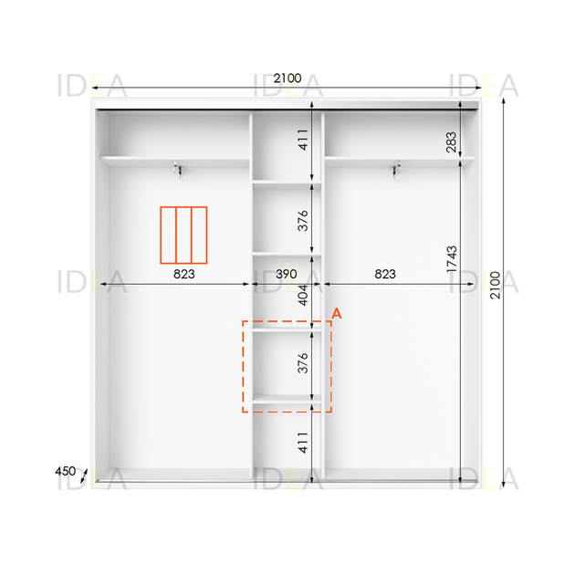 Шафа-купе IDEA серія 6 210 x 45 x 210 см Білий Дзеркало - Фото 2 Шафа-купе IDEA серія 6 210 x 45 x 210 см Білий Дзеркало - изображение 2