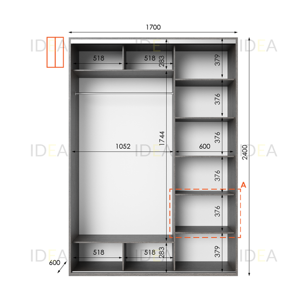 Шафа-купе IDEA серія 1 170 x 60 x 240 см Венге темний - изображение 2