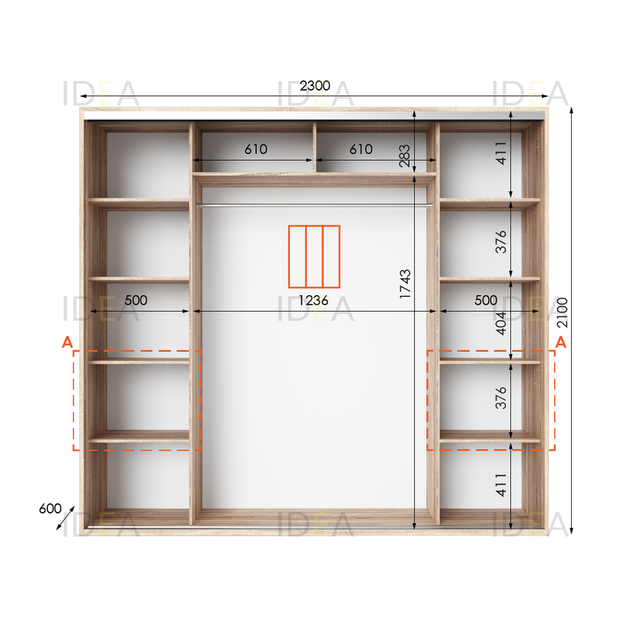 Шафа-купе IDEA серія 7 230 x 60 x 210 см Дуб сонома Дзеркало - изображение 2