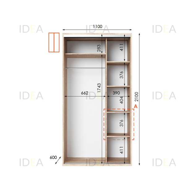 Шафа-купе IDEA серія 5 110 x 60 x 210 см Дуб сонома Дзеркало - изображение 2