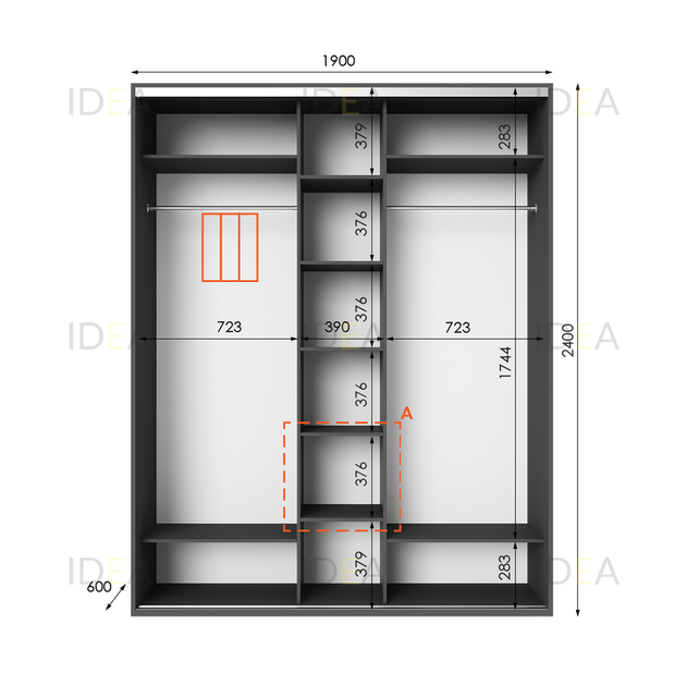 Шафа-купе IDEA серія 2 190 x 60 x 240 см Антрацит Дзеркало - изображение 2
