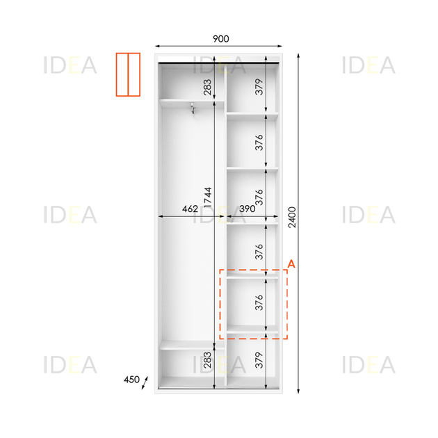 Шафа-купе IDEA серія 10 90 x 45 x 240 см Білий Дзеркало - зображення 2