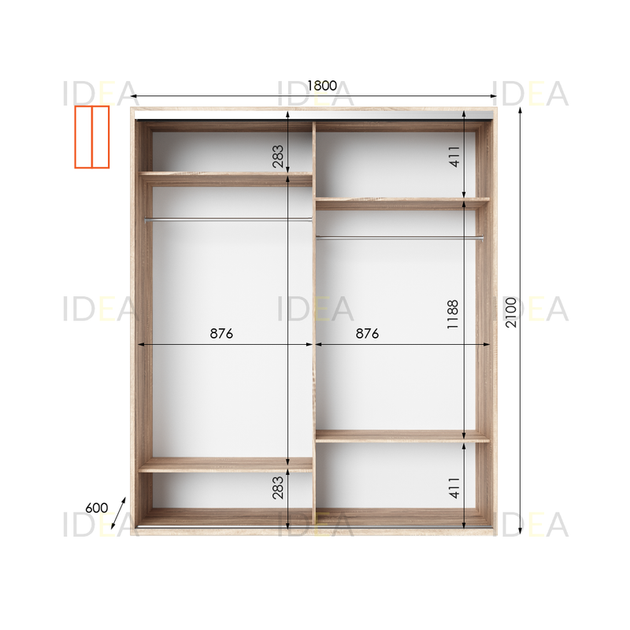 Шафа-купе IDEA серія 9 180 x 60 x 210 см Дуб сонома - изображение 2