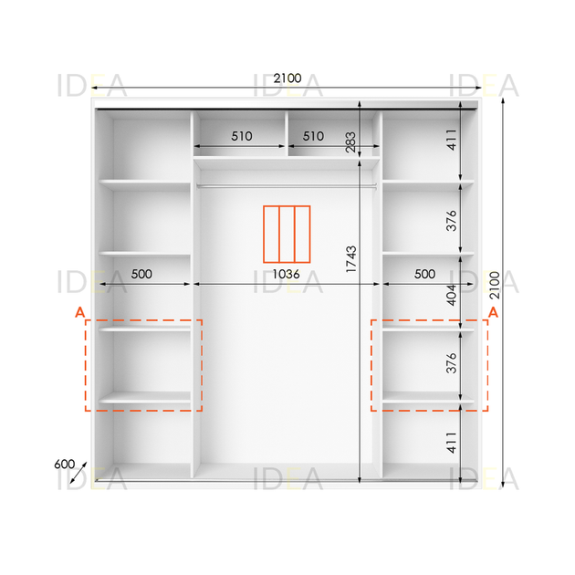 Шафа-купе IDEA серія 7 210 x 60 x 210 см Білий Дзеркало - изображение 2