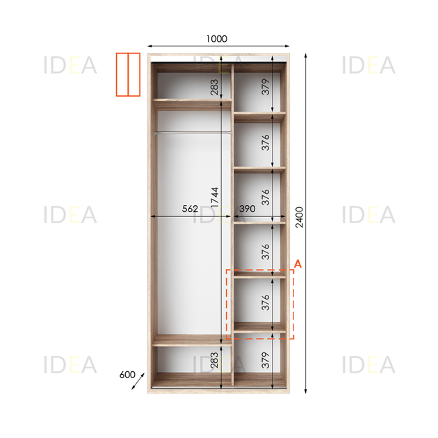 Шафа-купе IDEA серія 1 100 x 60 x 240 см Дуб сонома - изображение 2