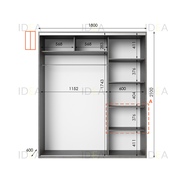 Шафа-купе IDEA серія 5 180 x 60 x 210 см Венге темний Дзеркало - изображение 2
