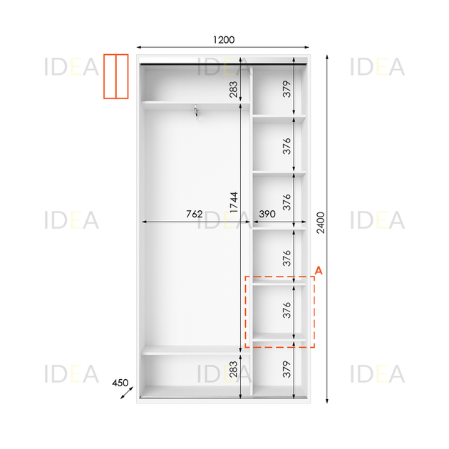Шафа-купе IDEA серія 1 120 x 45 x 240 см Білий - Фото 2 Шафа-купе IDEA серія 1 120 x 45 x 240 см Білий - изображение 2