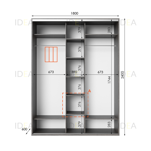 Шафа-купе IDEA серія 2 180 x 60 x 240 см Венге темний Дзеркало - изображение 2
